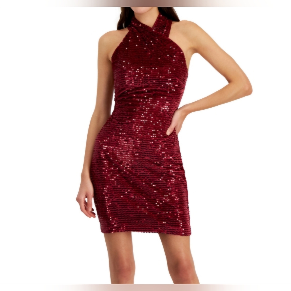 Rachel Rachel Roy Women's Harland Velvet Sequined Halter Dress - Cabernet